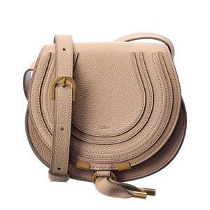Chloé Marcie Small Leather Saddle Bag, Beige